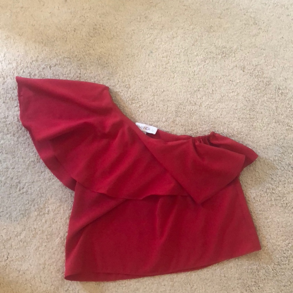 Red one shoulder blouse